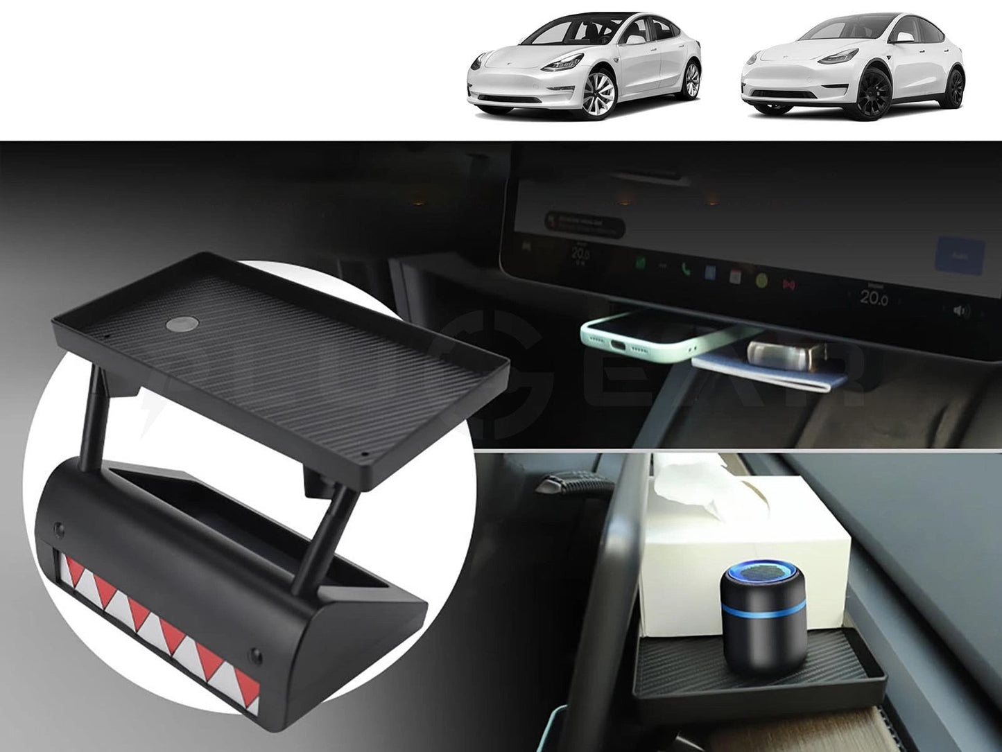 TeslaModel3andModelY:CenterConsoleOrganizerTray+MagneticUnderScreenStorageBox