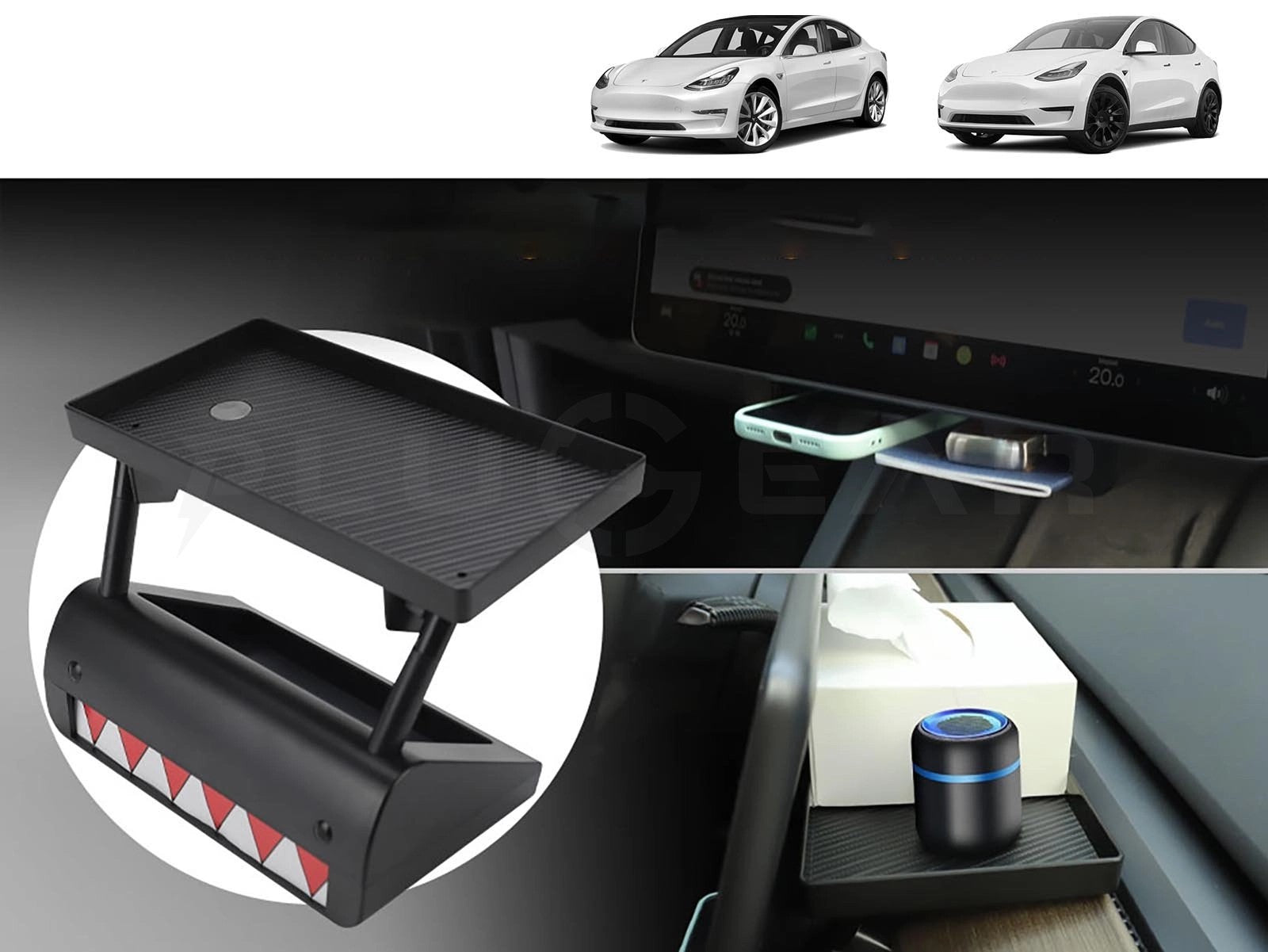 TeslaModel3andModelY:CenterConsoleOrganizerTray+MagneticUnderScreenStorageBox