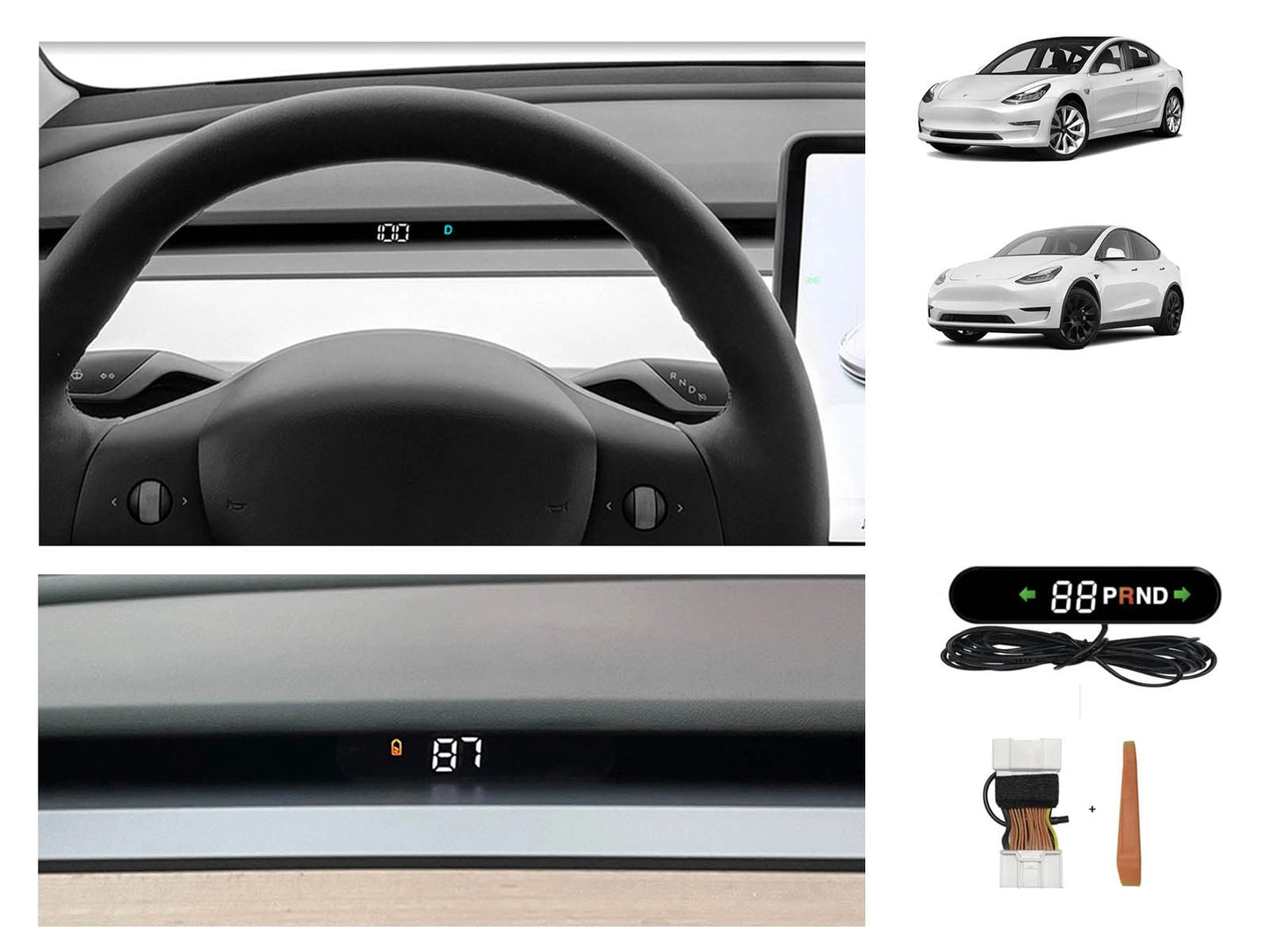 TeslaModel3andModelY:RetrofitStealth/HiddenDashboardHUD(Head-UpDisplay),LEDClusterSpeedometer