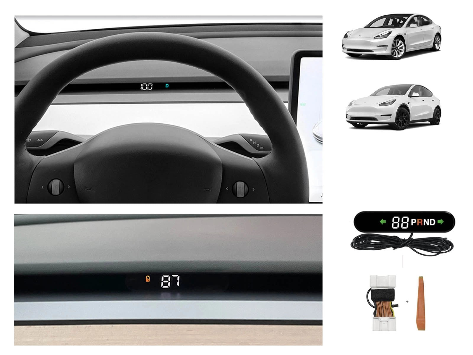 TeslaModel3andModelY:RetrofitStealth/HiddenDashboardHUD(Head-UpDisplay),LEDClusterSpeedometer