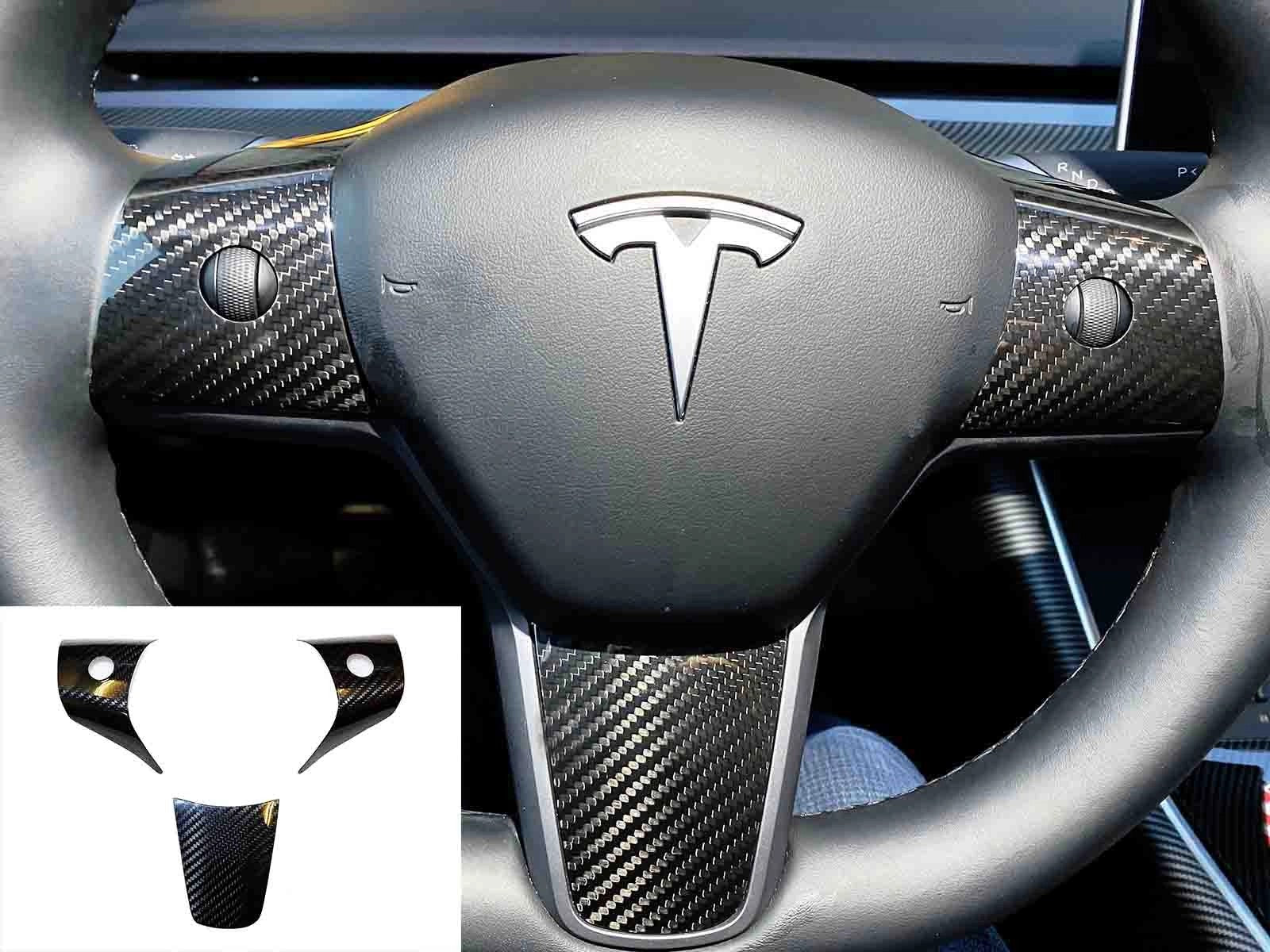 TeslaModel3andModelY:SteeringWheelTrimSet(GenuineCarbonFiberCollection)