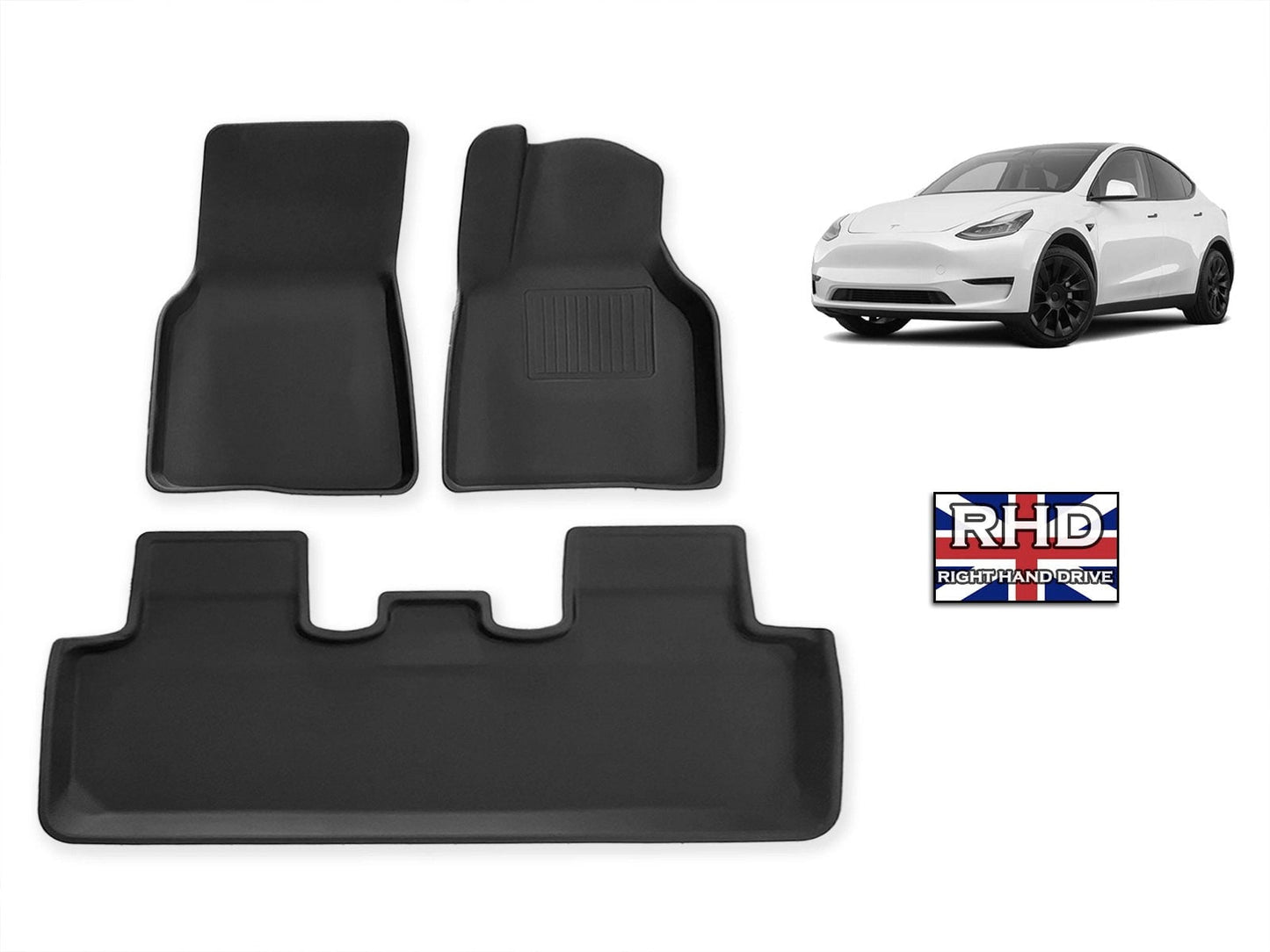 TeslaModelY:All-weatherInteriorFloorMats(3D-TPRRubber),RHD(UK)Version