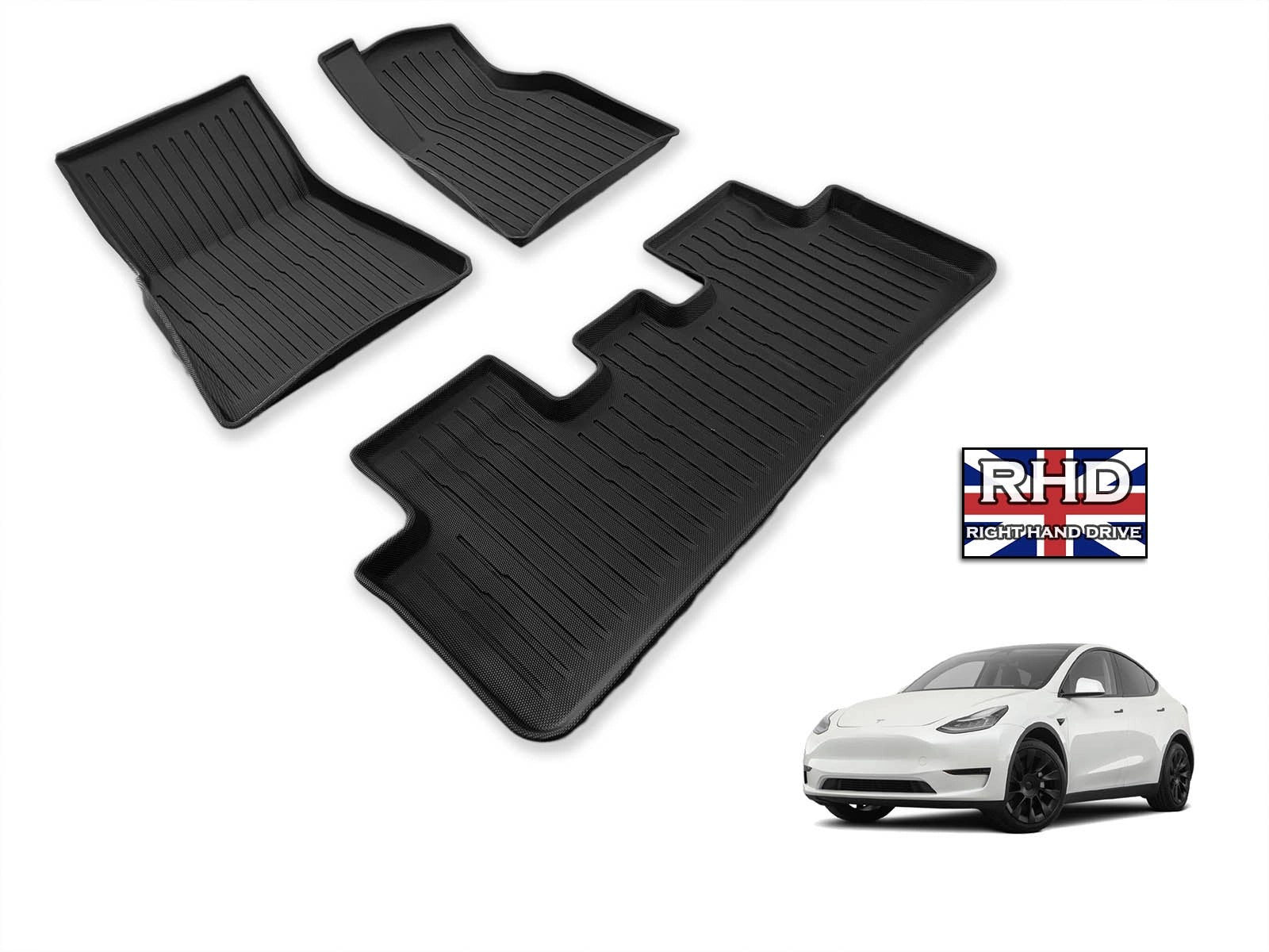 TeslaModelY:All-weatherInteriorFloorMats(PremiumRecyclableRubber),RHD(UK)Version