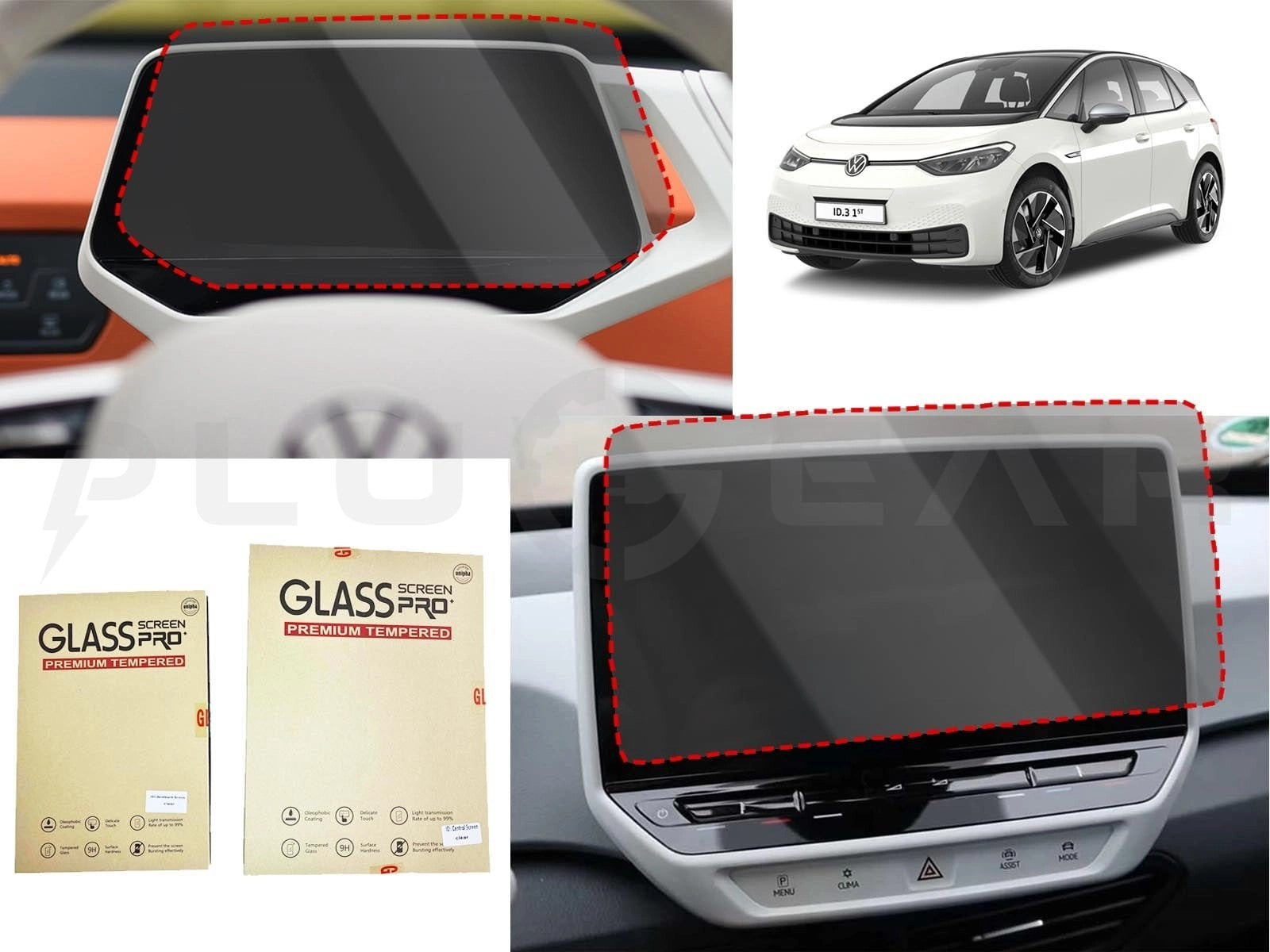 VWID.3,ID.4,ID.5:TemperedGlassScreenProtectorSet(9H)forInstrument&10InchesInfotainmentDisplays